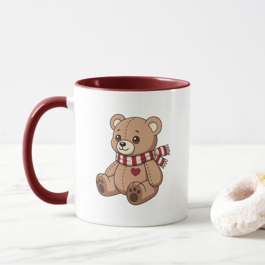 Süßer Teddybär mit gestreifter Schal Tasse (Mit Donut)