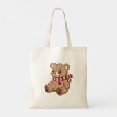 Süßer Teddybär mit gestreifter Schal Tragetasche (Rückseite)