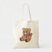 Süßer Teddybär mit gestreifter Schal Tragetasche (Vorne)