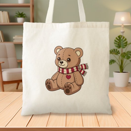 Süßer Teddybär mit gestreifter Schal Tragetasche