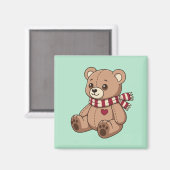 Süßer Teddybär mit gestreifter Schärpe Grün Magnet (Vorderseite/Rückseite)