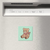 Süßer Teddybär mit gestreifter Schärpe Grün Magnet (In Situ (Geschirrspüler))