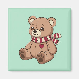 Süßer Teddybär mit gestreifter Schärpe Grün Magnet