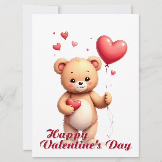 Süßer Teddybär mit Herz – Frohen Valentinstag (Vorderseite)