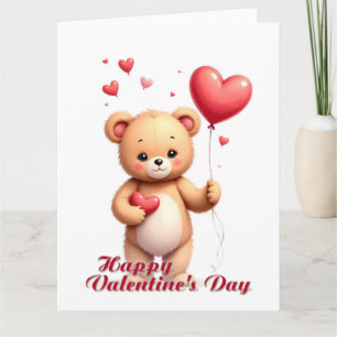 Süßer Teddybär mit Herz – Frohen Valentinstag Karte