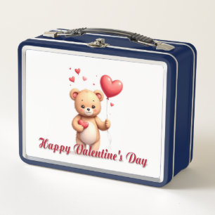 Süßer Teddybär mit Herz – Frohen Valentinstag Metall Brotdose