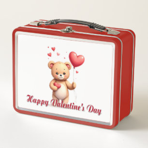 Süßer Teddybär mit Herz – Frohen Valentinstag Metall Brotdose