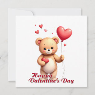 Süßer Teddybär mit Herz – Frohen Valentinstag Mitteilungskarte