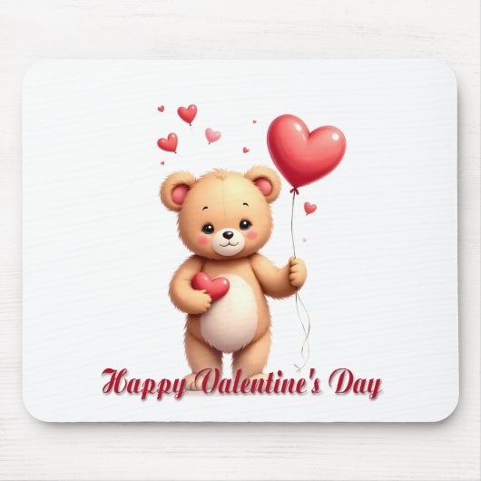 Süßer Teddybär mit Herz – Frohen Valentinstag Mousepad (Vorne)