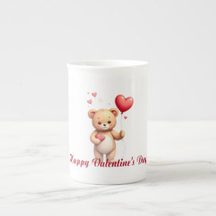 Süßer Teddybär mit Herz – Frohen Valentinstag Porzellantasse