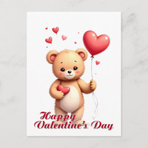 Süßer Teddybär mit Herz – Frohen Valentinstag Postkarte