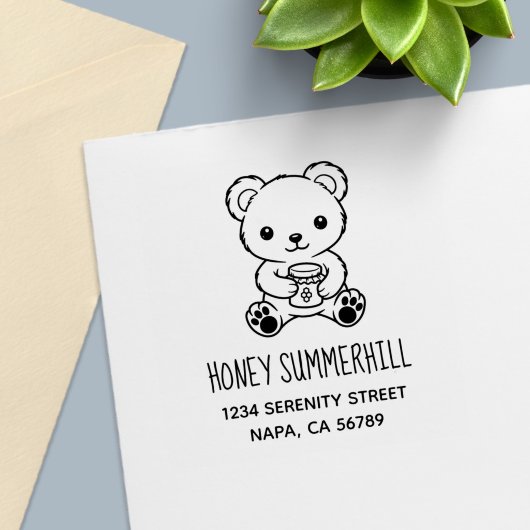 Süßer Teddybär mit Honigglas-Adresse Permastempel