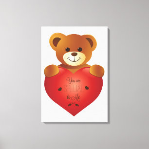 Süßer Teddybär mit rotem Herz Liebe  Leinwanddruck