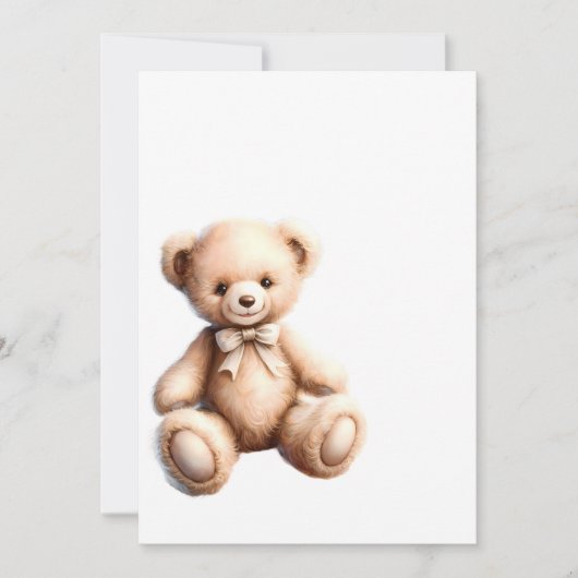 Süßer Teddybär mit Schleife - Weicher Plüsch Einladung (Vorderseite)
