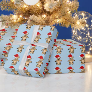 Süßer Teddybär mit Weihnachtsmannmütze Blau Weihna Geschenkpapier