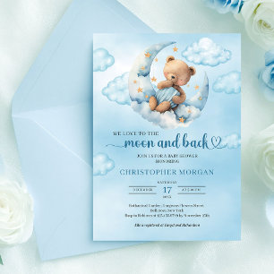 Süßer Teddybär Mond und zurück Junge Babyparty Einladung