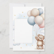Süßer Teddybär Pastell Ballons Einladungsrahmen
