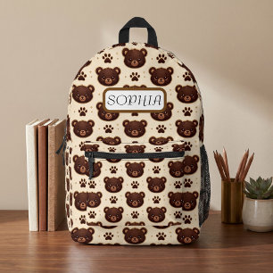 Süßer Teddybär & Pfotenabdruck-Muster-Rucksack Bedruckter Rucksack
