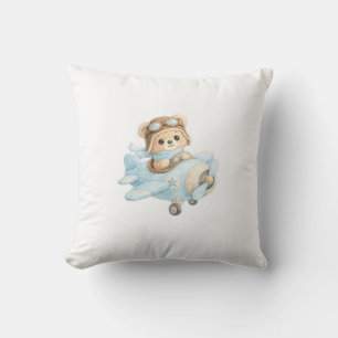Süßer Teddybär-Pilot in blauem Flugzeug   Adorable Kissen