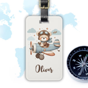 Süßer Teddybär-Pilot Personalisiert Gepäckanhänger