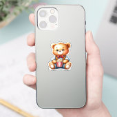 Süßer Teddybär-Popcorn-Eimer Aufkleber (Telefon)