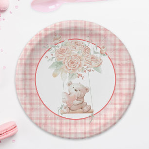 Süßer Teddybär Rosa Karo-Papierteller Pappteller