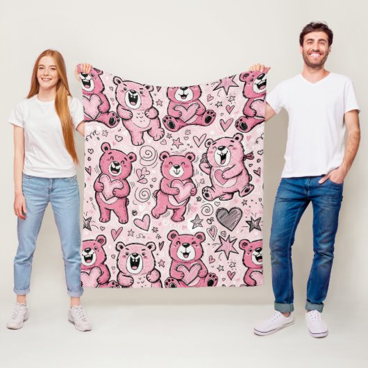 Süßer Teddybär Rosa Muster Fleecedecke (Beispiel)