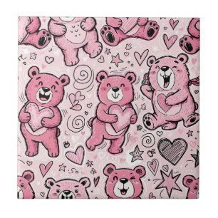 Süßer Teddybär Rosa Muster Fliese