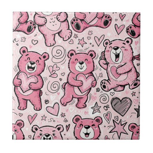 Süßer Teddybär Rosa Muster Fliese (Vorderseite)