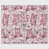 Süßer Teddybär Rosa Muster Geschenkpapier (Flach)