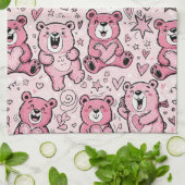 Süßer Teddybär Rosa Muster Geschirrtuch (Gefaltet)