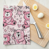 Süßer Teddybär Rosa Muster Geschirrtuch (Viertel Falte)