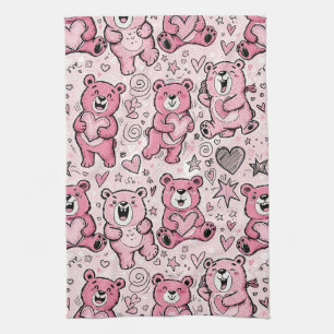 Süßer Teddybär Rosa Muster Geschirrtuch