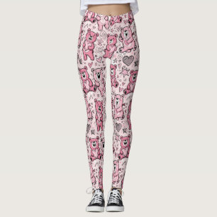 Süßer Teddybär Rosa Muster Leggings
