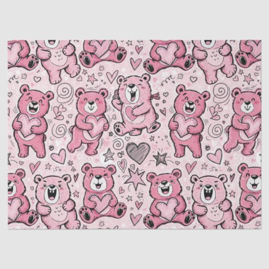 Süßer Teddybär Rosa Muster Seidenpapier (Vorderseite)