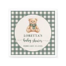 Süßer Teddybär Rustikales grün kariert Baby Shower