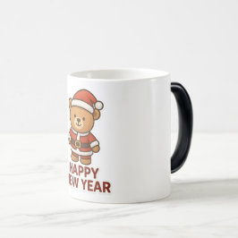 Süßer Teddybär-Santa-Happy-New-Year-Aufkleber Verwandlungstasse