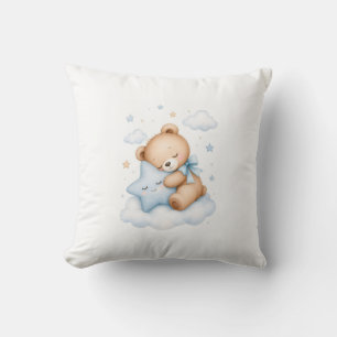 Süßer Teddybär schläft auf einem Sternenkissen   S Kissen