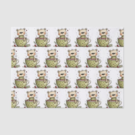 Süßer Teddybär Teetasse Erdbeere Whimsical Seidenpapier (Vorderseite)