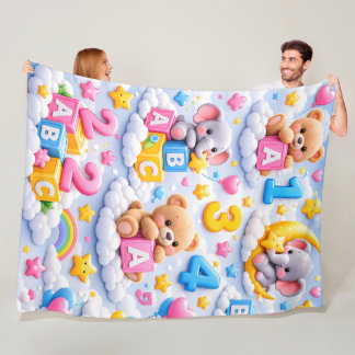 Süßer Teddybär und Elefant ABC Zahlen Fleece-Decke Fleecedecke