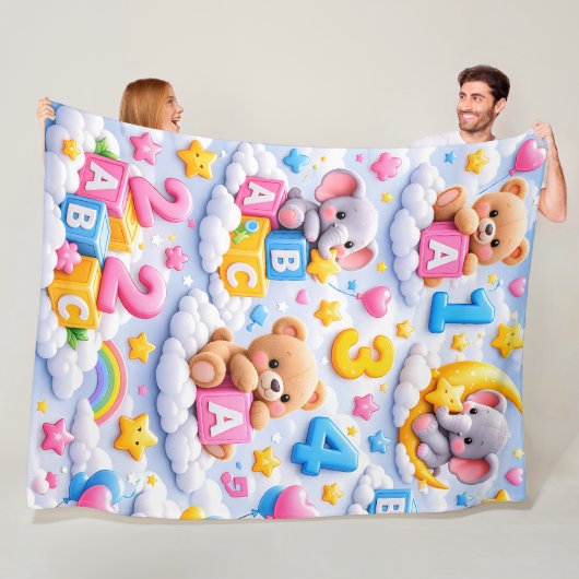 Süßer Teddybär und Elefant ABC Zahlen Fleece-Decke Fleecedecke (Beispiel)
