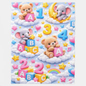 Süßer Teddybär und Elefant ABC Zahlen Fleece-Decke Fleecedecke (Vorderseite)
