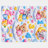 Süßer Teddybär und Elefant ABC Zahlen Fleece-Decke Fleecedecke (Vorderseite (Horizontal))