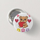 Süßer Teddybär Valentinstag Button (Vorne & Hinten)