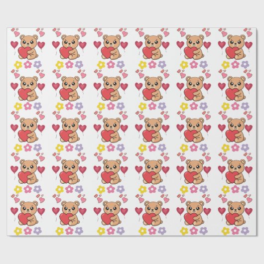 Süßer Teddybär Valentinstag Geschenkpapier (Flach)