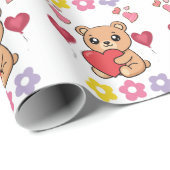 Süßer Teddybär Valentinstag Geschenkpapier (Rolleneckpunkt)