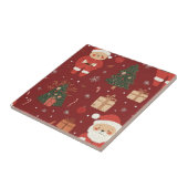 Süßer Teddybär & Weihnachtsmann auf Rot (2) Fliese (Seite)