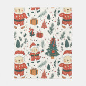Süßer Teddybär & Weihnachtsmann auf Weiß (1) Fleecedecke (Vorderseite)