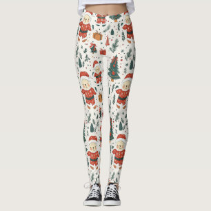 Süßer Teddybär & Weihnachtsmann auf Weiß (1) Leggings