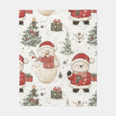 Süßer Teddybär & Weihnachtsmann auf Weiß (2) Fleecedecke (Vorderseite)